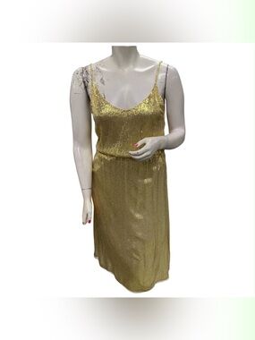 Mes Demoiselles Metallic Gold Slip Dress with Spaghetti Straps Size L